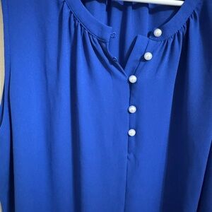 Blue Sleeveless Top with Pearl Buttons